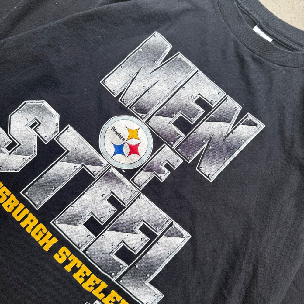 Vintage 1990 Salem Pittsburgh Steelers Men of Steel T-Shirt Black Large - Picture 2 of 5
